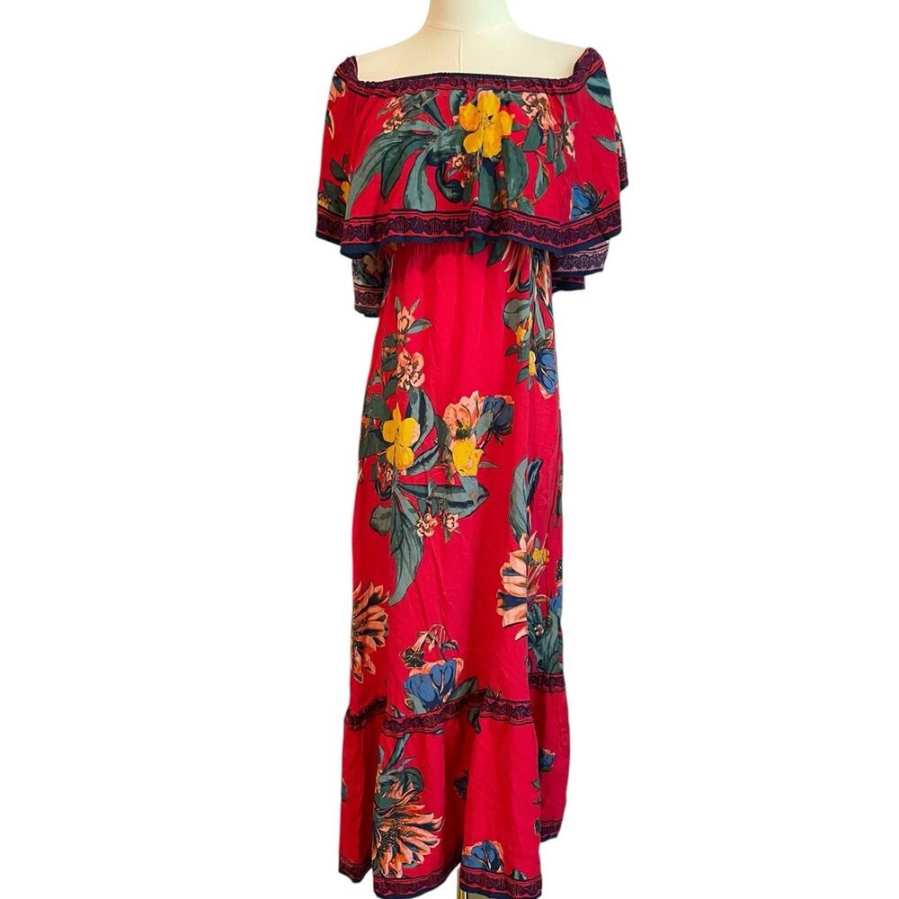FLYING TOMATO Boho Dress XS Boho Maxi Floral Peasant Off The Shoulder Ruffle